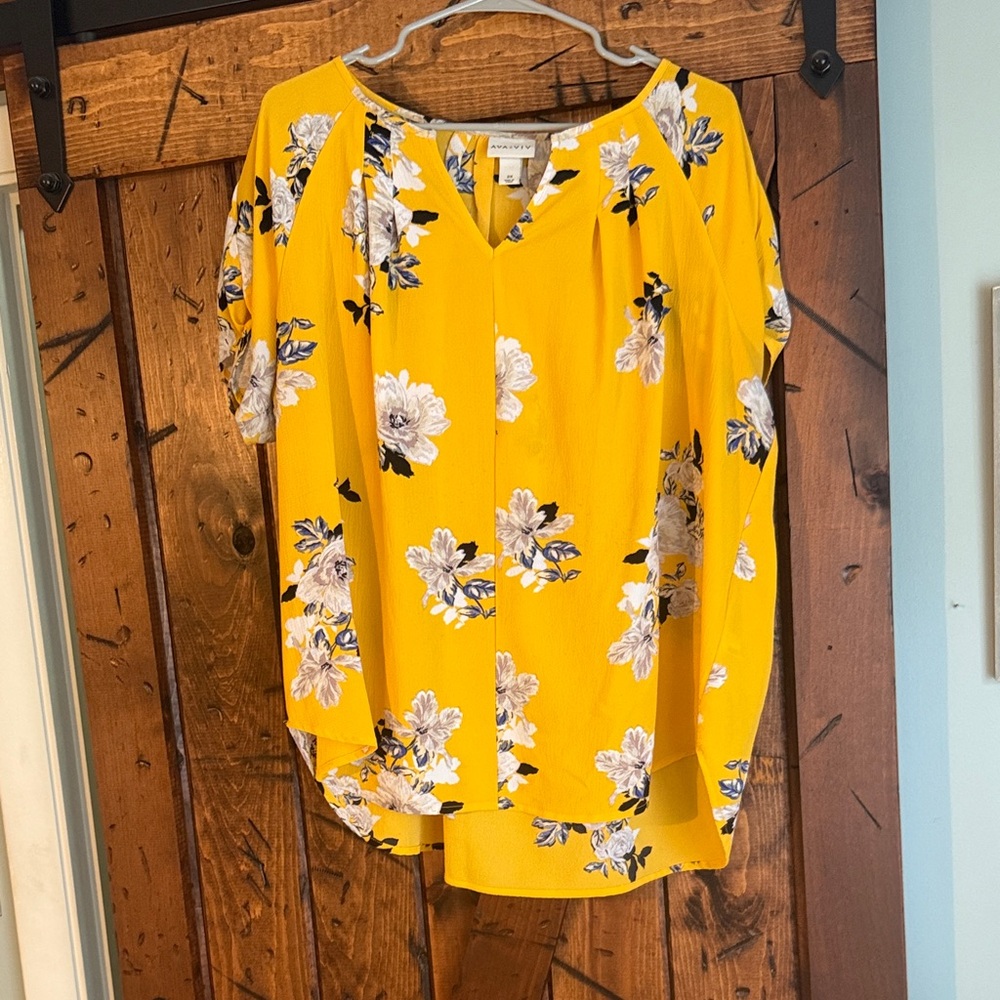 Yellow Floral Blouse with Tie Sleeves